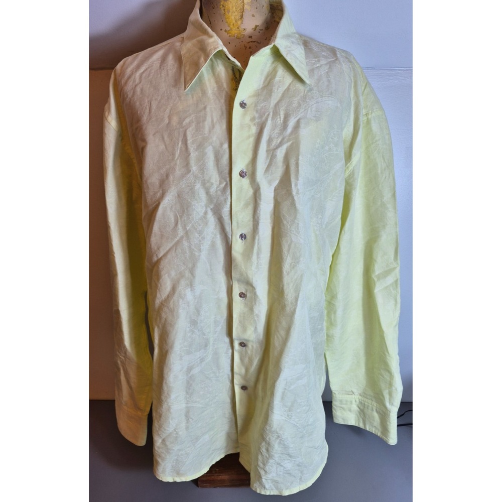 Robert Graham Mens 50/50 Cotton Linen Dress Shirt Yellow Light Imprint 3XL